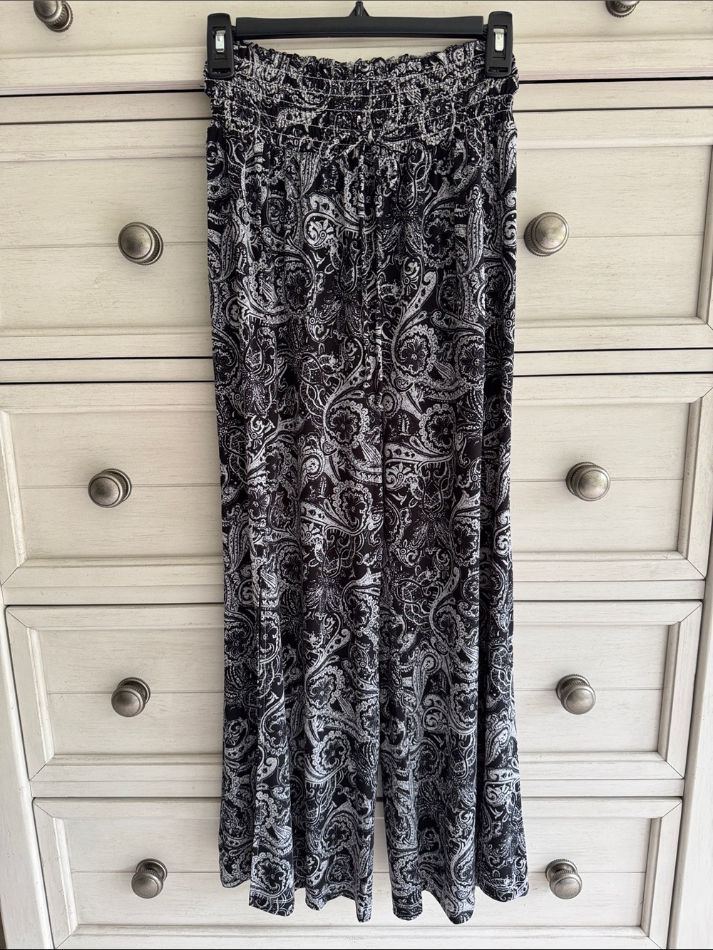 Wide Leg Paisley Palazzo Pants in Black & White SZ Small